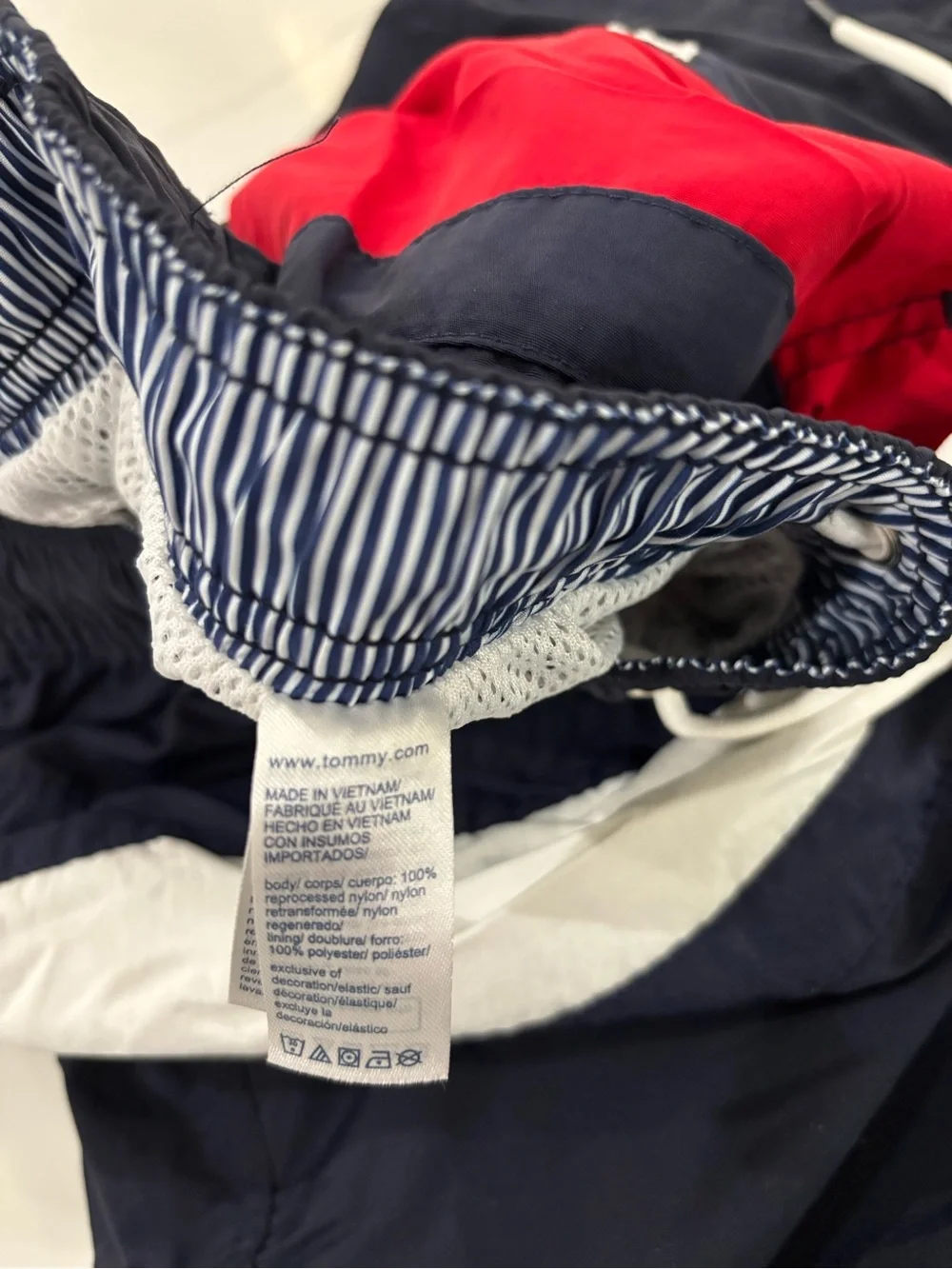 Tommy Hilfiger Navy Swim Trunks with Red & White Panels